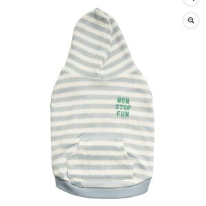 NWT Striped Hooded Pet Sweater - Cream & Light Blue with "NON STOP FUN"